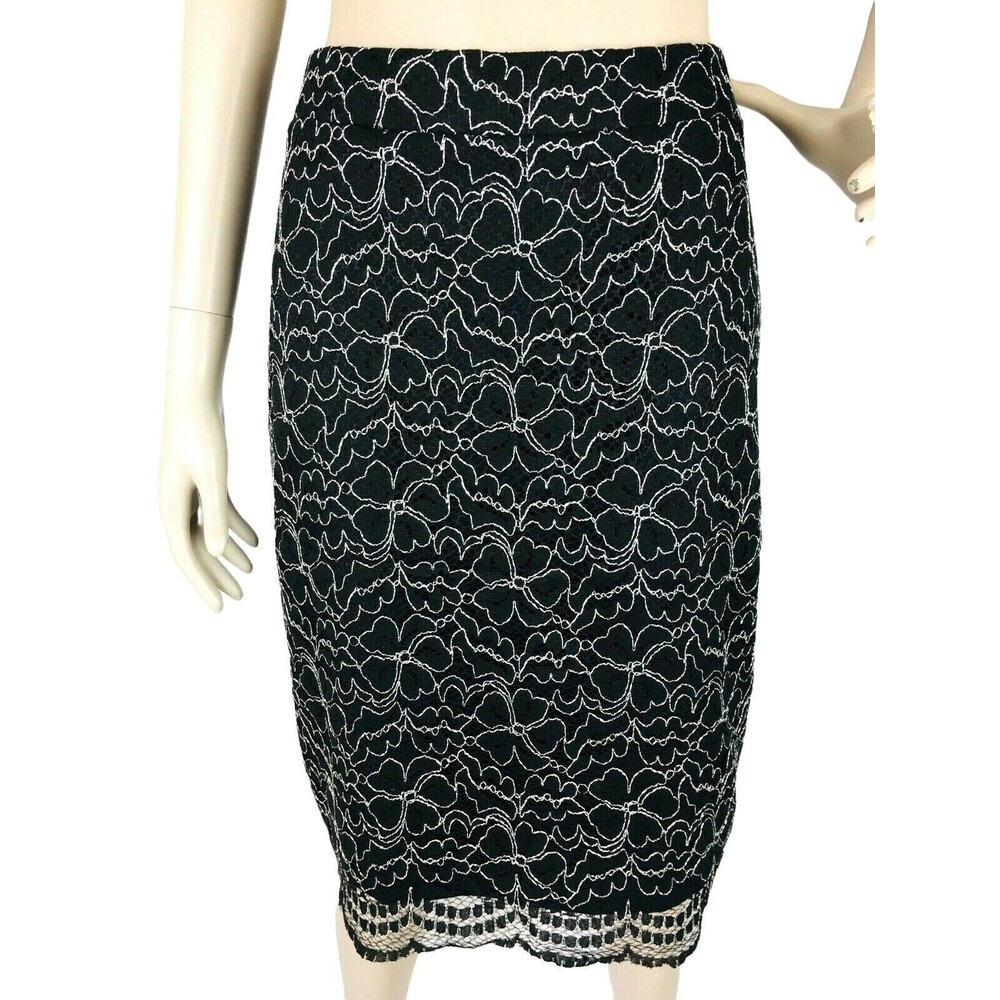 90s Vintage Elle Lace Floral Spiderweb Stretch Straight Pencil Skirt Size 4